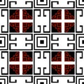 Plaid tartan ethnic black white red seamless pattern. Checkered ornamental greek style background. Repeat tribal backdrop. Royalty Free Stock Photo