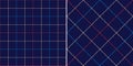 Plaid vector pattern tattersall in navy blue, red, beige. Seamless simple classic basic thin line geometric windowpane grid.