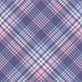 Plaid vector in pink and lilac for scarf print. Large seamless tartan check graphic for flannel shirt, poncho, blanket, duvet.