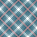 Blue and pink argyle tartan plaid. Scottish pattern fabric swatch close-up.