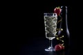 Glass of champagne sparkling wine alcohol bar trendy hotel bartender garnish