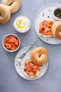 Plain bagel with salmon and cream cheese with fresh dill and capers Royalty Free Stock Photo