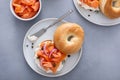 Plain bagel with salmon and cream cheese with fresh dill and capers Royalty Free Stock Photo