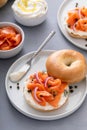 Plain bagel with salmon and cream cheese with fresh dill and capers Royalty Free Stock Photo