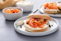 Plain bagel with salmon and cream cheese with fresh dill and capers Royalty Free Stock Photo