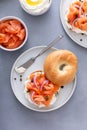 Plain bagel with salmon and cream cheese with fresh dill and capers Royalty Free Stock Photo