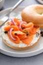 Plain bagel with salmon and cream cheese with fresh dill and capers Royalty Free Stock Photo