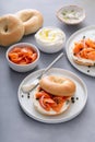 Plain bagel with salmon and cream cheese with fresh dill and capers Royalty Free Stock Photo