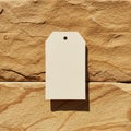 A plain beige tag with a single hole at the top is centered against a textured sandston Royalty Free Stock Photo