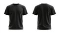 A plain black t-shirt is displayed from the front and back on a transparent background in this image for mockup use Royalty Free Stock Photo