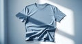 A plain blue T-shirt is laid flat against a lightly textured background. The fabric is Royalty Free Stock Photo