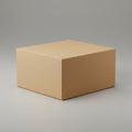 A plain, brown cardboard box sits on a neutral gray surface. The box has a simple, Royalty Free Stock Photo