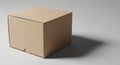 A plain, brown cardboard box sits on a smooth, light gray surface. The box is cubic Royalty Free Stock Photo