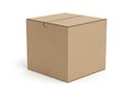 A plain brown cardboard box stands upright on a white surface ready for shipping or storage Royalty Free Stock Photo