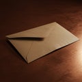 A plain brown envelope rests on a wooden surface. The envelope is positioned Royalty Free Stock Photo