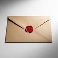 A plain brown envelope, sealed with a red wax seal. The seal features a detailed, Royalty Free Stock Photo