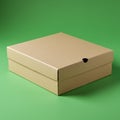 A plain cardboard box with a lid sits on a green surface. The box is square, with a Royalty Free Stock Photo