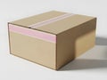 A plain cardboard box with pink tape sealing the top edge ready for shipping or storage Royalty Free Stock Photo