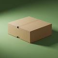 A plain cardboard box with a simple, rectangular design sits on a green surface. The Royalty Free Stock Photo