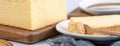 Plain classic Taiwanese traditional sponge cake Taiwanese castella kasutera on a wooden tray background table with ingredients, Royalty Free Stock Photo