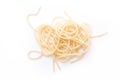 Plain cooked spaghetti pasta pile, on white background.