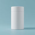 A plain, cylindrical white container with a smooth surface stands against a light blue Royalty Free Stock Photo