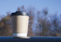 Takeaway coffee cup on outdoor surface. Royalty Free Stock Photo