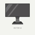 Plain flat color vector computer part icon lcd monitor. Cartoon. Digital gaming and business office pc desktop device Royalty Free Stock Photo