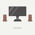 Plain flat color vector computer part icon lcd monitor. Cartoon. Digital gaming and business office pc desktop device Royalty Free Stock Photo