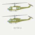 Plain flat color vector icon set military turboprop transportation helicopter. Army equipment and armament. Retro copter