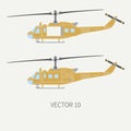 Plain flat color vector icon set military turboprop transportation helicopter. Army equipment and armament. Retro copter