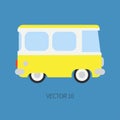 Plain flat vector color icon minibus taxi car. Commercial vehicle. Cartoon vintage style. Transportation. Traveling