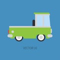 Plain flat vector color icon service staff car. Commercial vehicle. Cartoon vintage style. Cargo transportation. Pickup