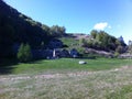 Farm with typical Rusitici in Semione, Switzerland.