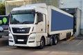 Plain MAN truck and trailer on a loading bay Royalty Free Stock Photo