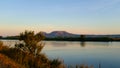 Plain mountains landscape in Montgri Catalonia at the end of Ter River