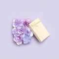 Plain natural Hydrangea flower, minimal floral style Very Peri colored. Gift box with fresh flowers. Spring holiday
