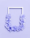 Plain natural Hydrangea flowers, minimal floral style pastel violet blossom arrangement. Flowery frame