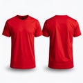 Front and back view of a plain red short-sleeved t-shirt with a shadow on a white background Royalty Free Stock Photo