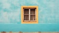 Plain Turquoise Coloured Window On A Small Blue Wall