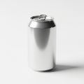A Plain Silver Aluminum Beverage Can with a Pull Tab on a White Background aluminum can drink can Royalty Free Stock Photo