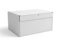 A plain white cardboard box sits on a clean white surface ready for shipping or storage Royalty Free Stock Photo