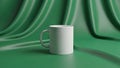 Plain white ceramic mug positioned on a smooth green draped surface Royalty Free Stock Photo
