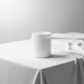 The scene is minimalist with soft lighting highlighting the mug s glossy Royalty Free Stock Photo