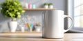 A Plain White Ceramic Mug on a Timber Work Surface for Display, Promoting Creative Designs and Ideas Royalty Free Stock Photo