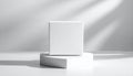 Minimalist white cube box on a geometric pedestal with soft light and shadows image photo Royalty Free Stock Photo