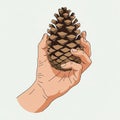 Is plain white emphasizing the hand and pine cone as the central focus Royalty Free Stock Photo