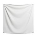 A plain white fabric banner hanging on a wall with metal grommets on the corners Royalty Free Stock Photo