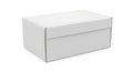 A plain white rectangular box with a slightly open lid on a neutral background Royalty Free Stock Photo