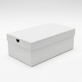 Plain White Rectangular Cardboard Shoe Box with Lid and Cutout Handle on White Background Royalty Free Stock Photo